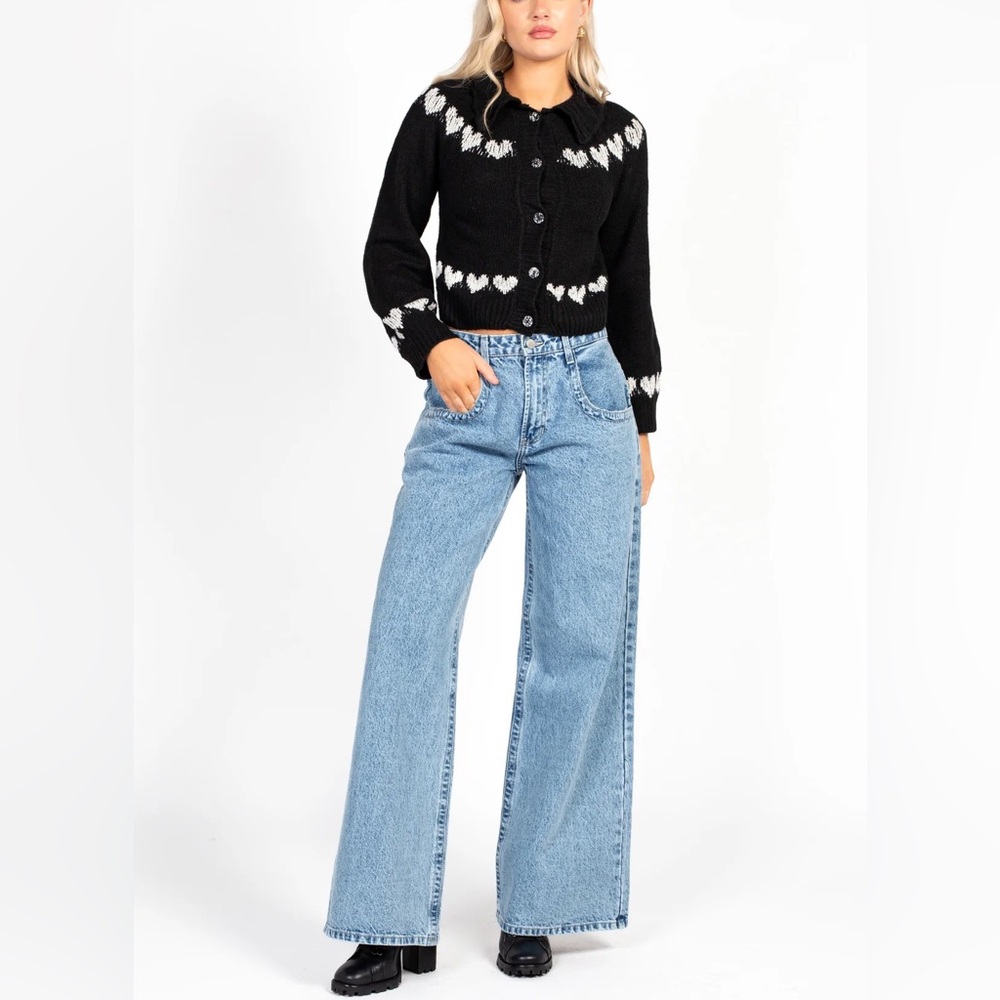 Anthro Galentine Heart Cardigan Sweater - Black & White - Picture 9 of 14